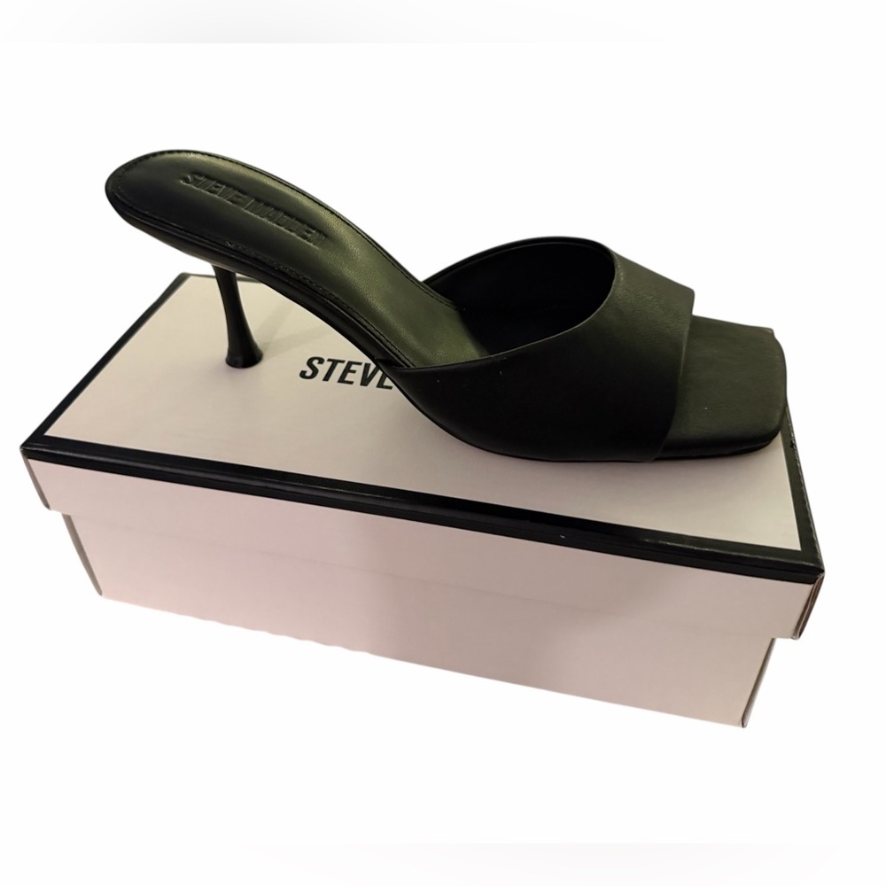 Steve Madden Sleek Black Heeled Mules